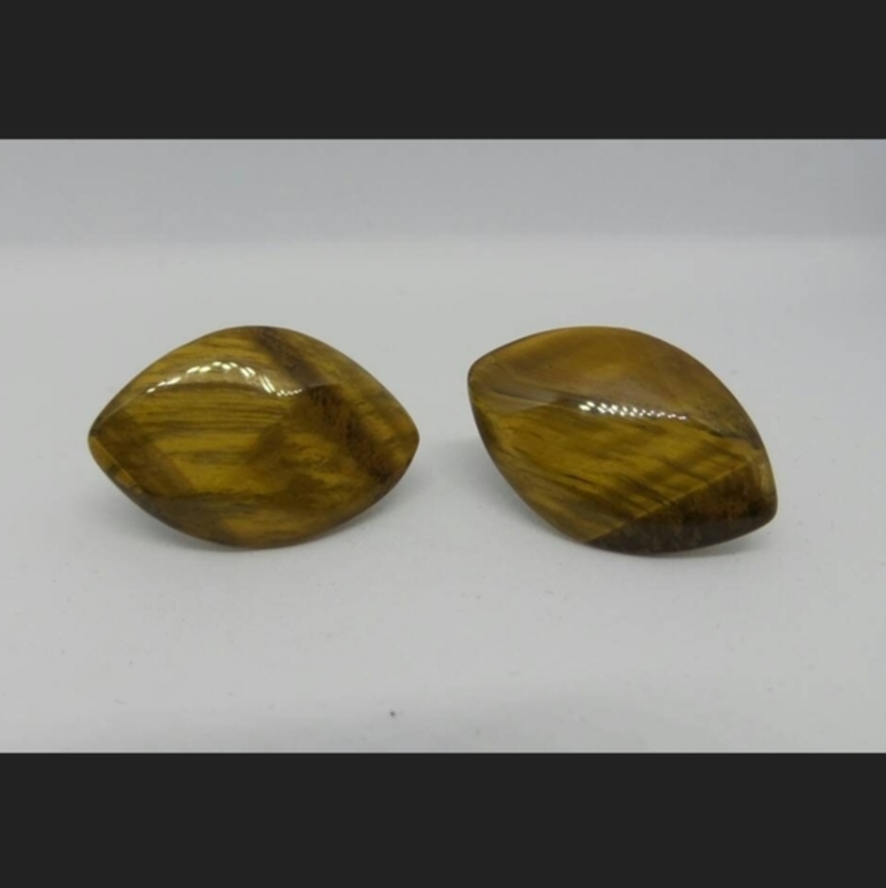 Vintage Moonglow Faux Tiger Eye Pierced Earrings - Picture 4 of 5